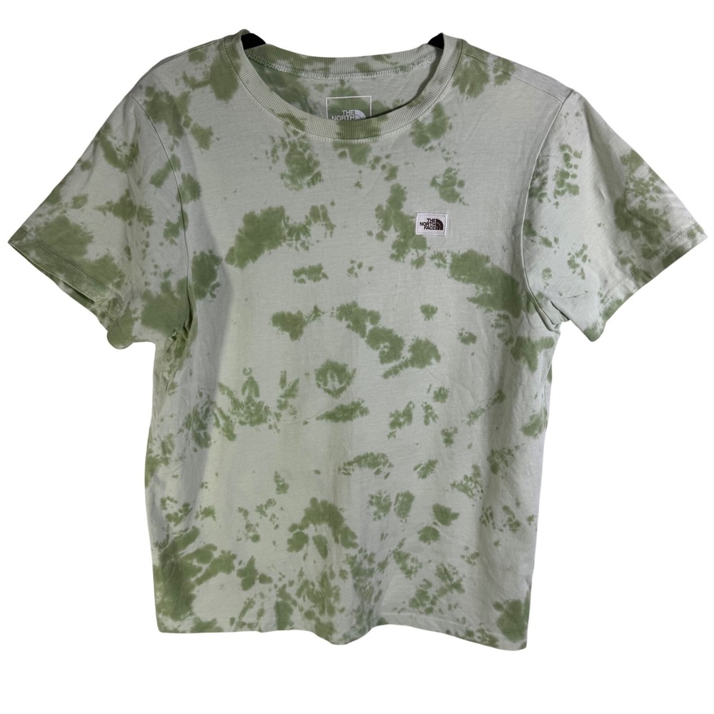 The North Face Womens Tie Dye Logo T-Shirt Sage Green Cotton Crew Neck Large